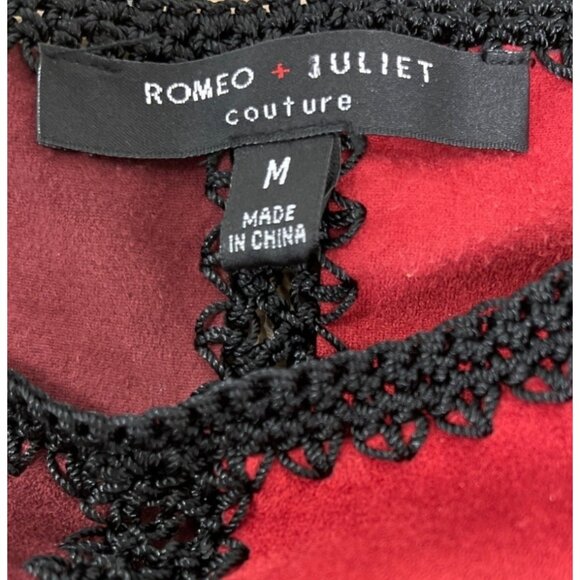 Romeo & Juliet Womens Sleeveless Red & Black Patchwork Fringe Shirt Sz M - Picture 4 of 6